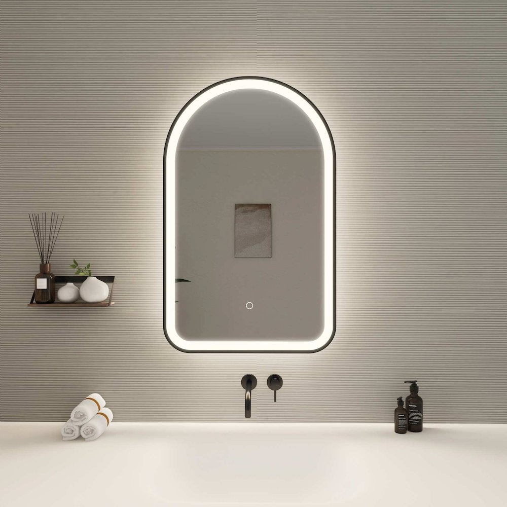 32 Inch Arch LED Front and Backlit Wall Mirror in Black