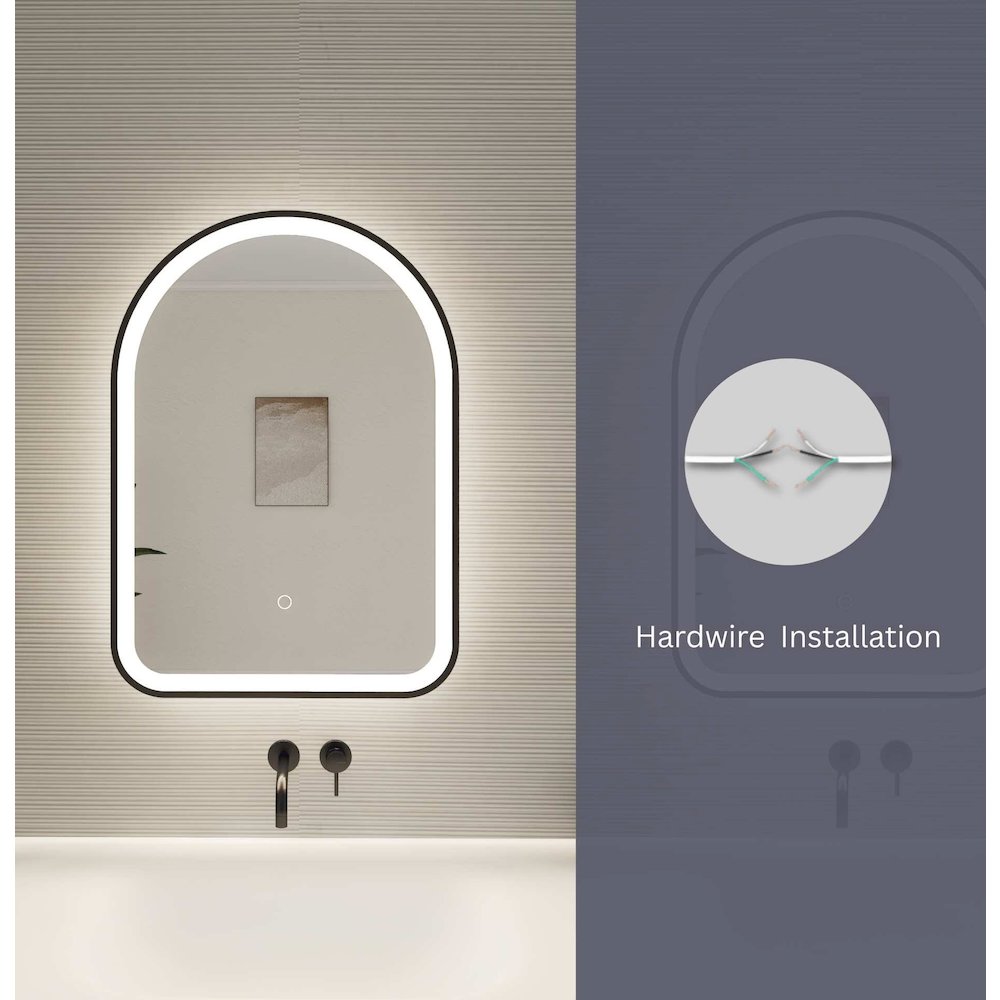 32 Inch Arch LED Front and Backlit Wall Mirror in Black
