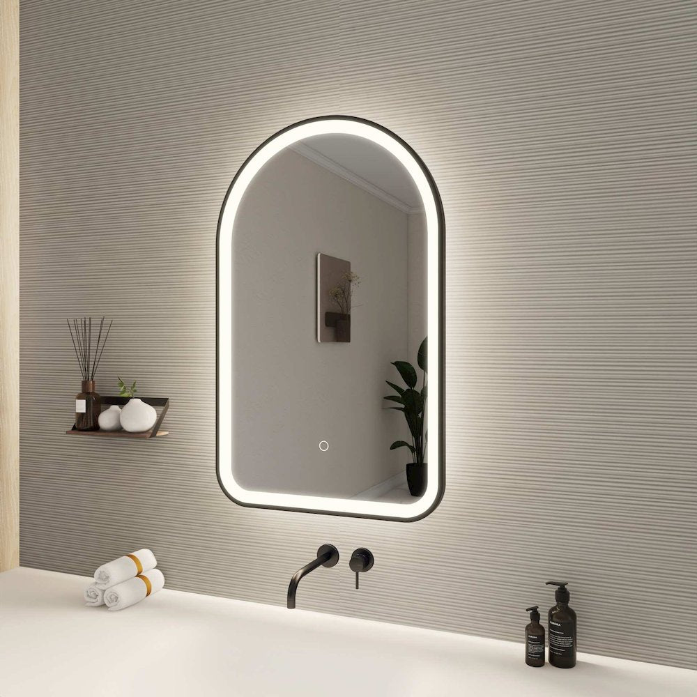 32 Inch Arch LED Front and Backlit Wall Mirror in Black