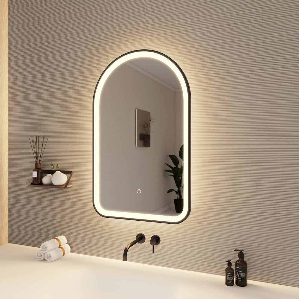 32 Inch Arch LED Front and Backlit Wall Mirror in Black