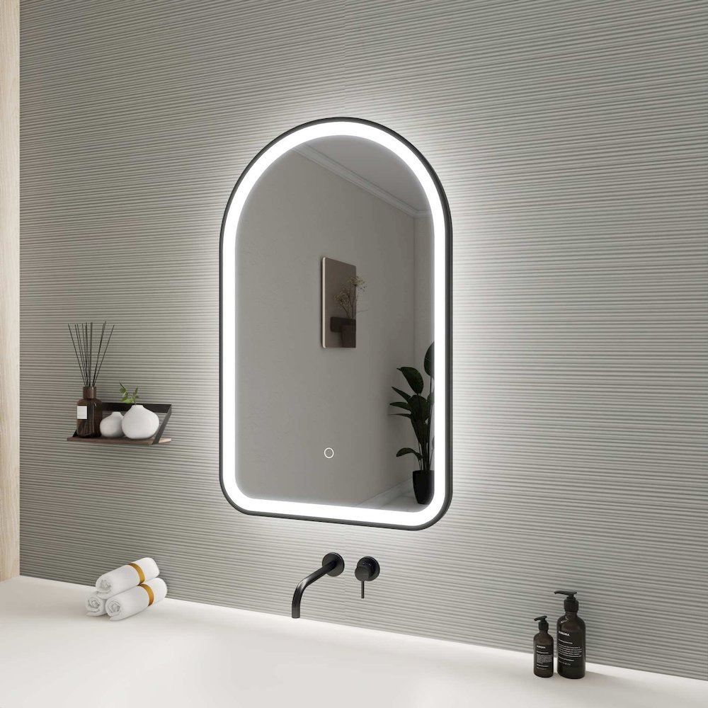 32 Inch Arch LED Front and Backlit Wall Mirror in Black
