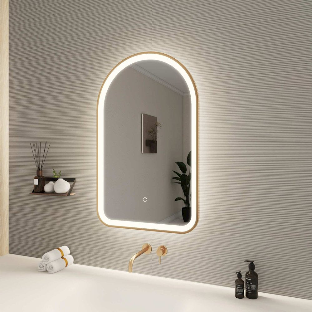 32 Inch Arch LED Front and Backlit Wall Mirror in Satin Gold
