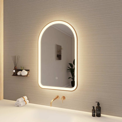 32 Inch Arch LED Front and Backlit Wall Mirror in Satin Gold