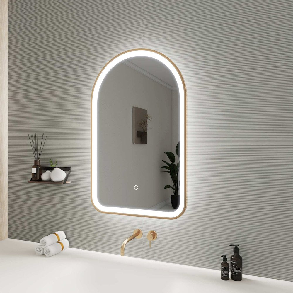 32 Inch Arch LED Front and Backlit Wall Mirror in Satin Gold