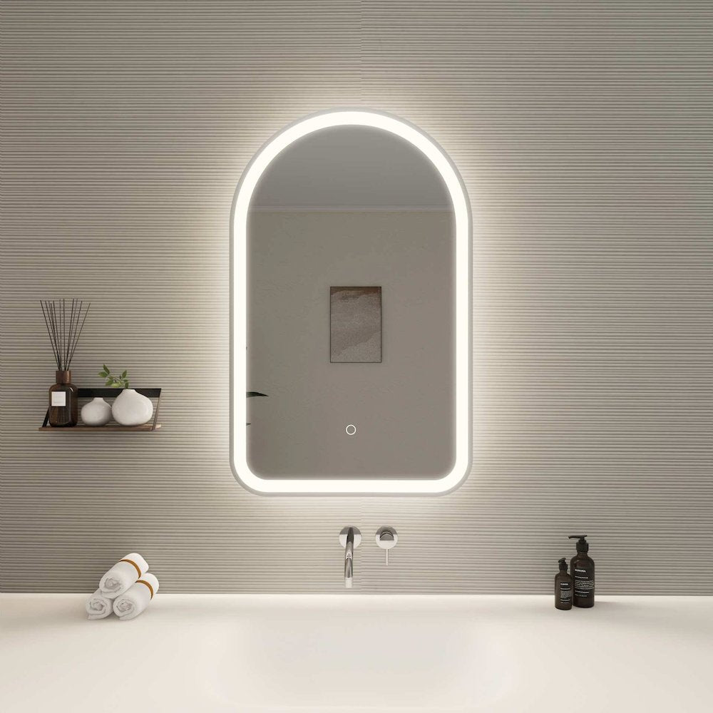 32 Inch Arch LED Front and Backlit Wall Mirror in Silver
