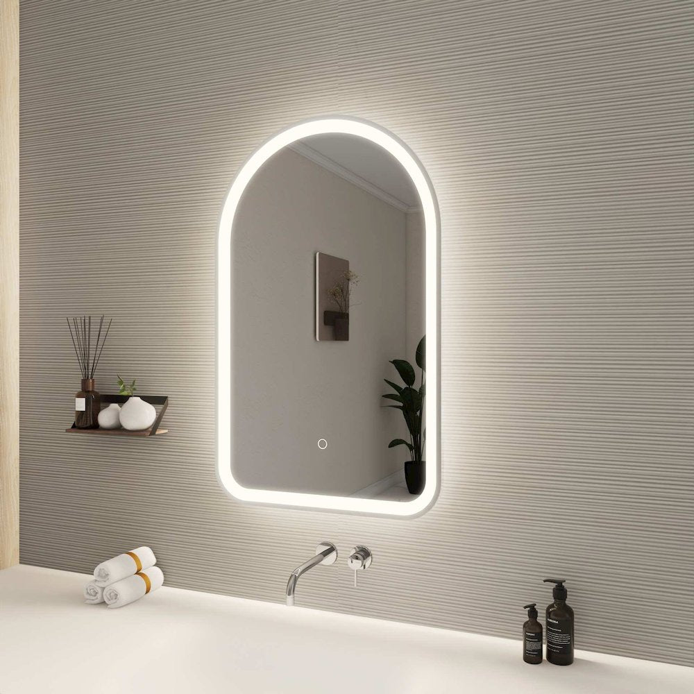 32 Inch Arch LED Front and Backlit Wall Mirror in Silver