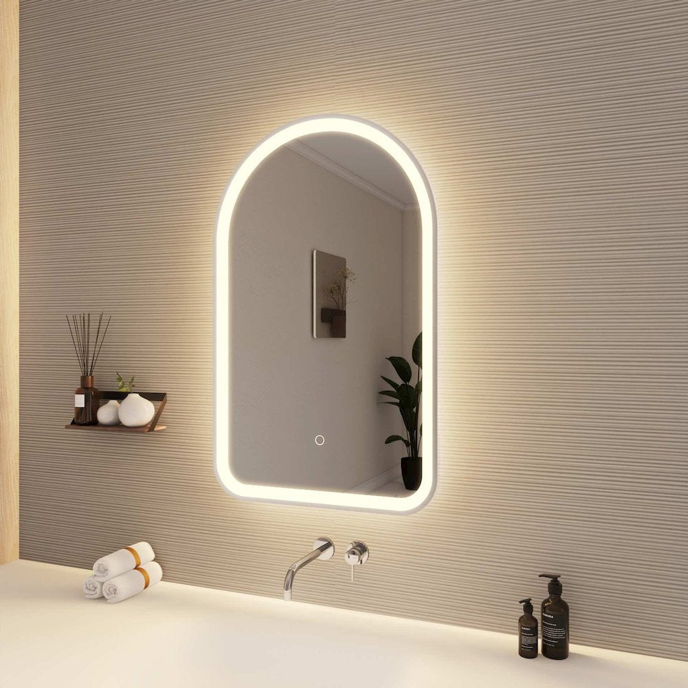 32 Inch Arch LED Front and Backlit Wall Mirror in Silver