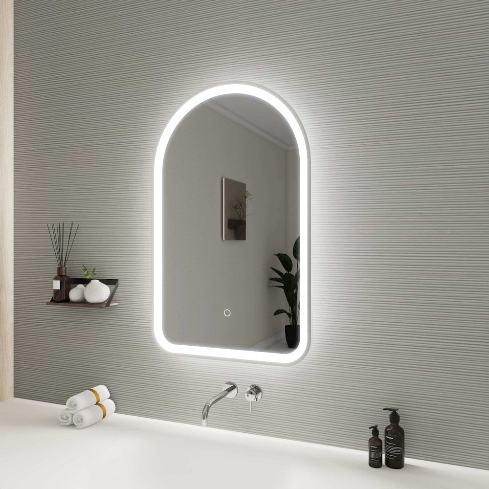 32 Inch Arch LED Front and Backlit Wall Mirror in Silver