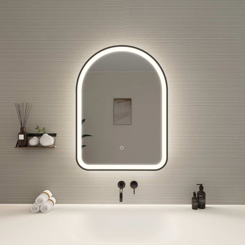 30 Inch Arch LED Front and Backlit Wall Mirror in Black