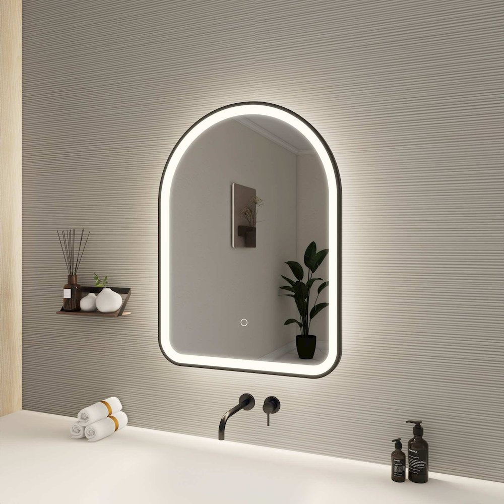 30 Inch Arch LED Front and Backlit Wall Mirror in Black