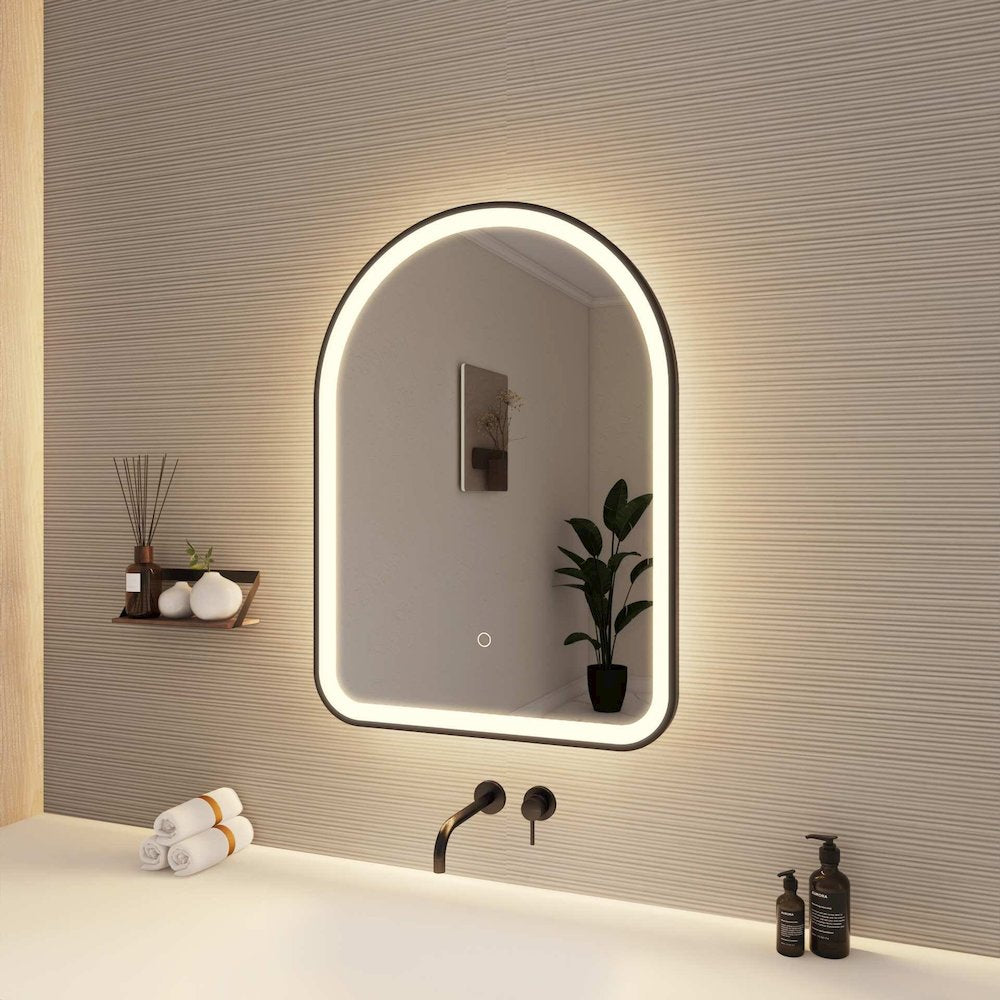 30 Inch Arch LED Front and Backlit Wall Mirror in Black
