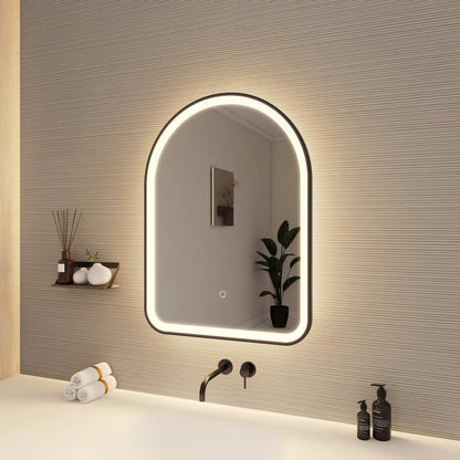 30 Inch Arch LED Front and Backlit Wall Mirror in Black
