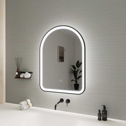 30 Inch Arch LED Front and Backlit Wall Mirror in Black