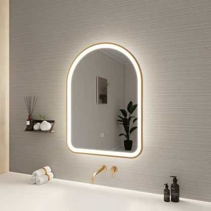 30 Inch Arch LED Front and Backlit Wall Mirror in Satin Gold