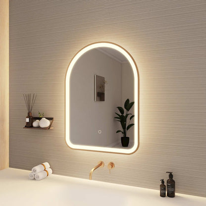 30 Inch Arch LED Front and Backlit Wall Mirror in Satin Gold