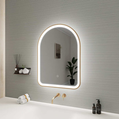 30 Inch Arch LED Front and Backlit Wall Mirror in Satin Gold