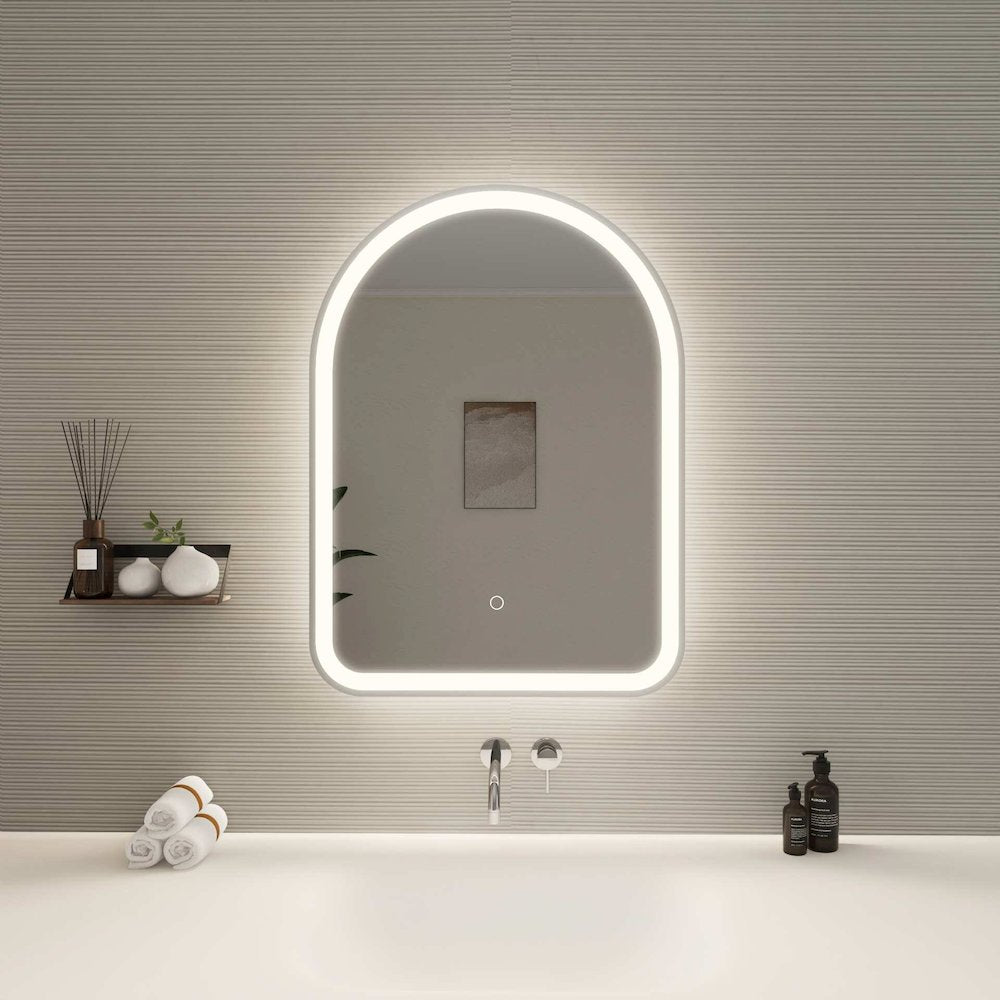 30 Inch Arch LED Front and Backlit Wall Mirror in Silver