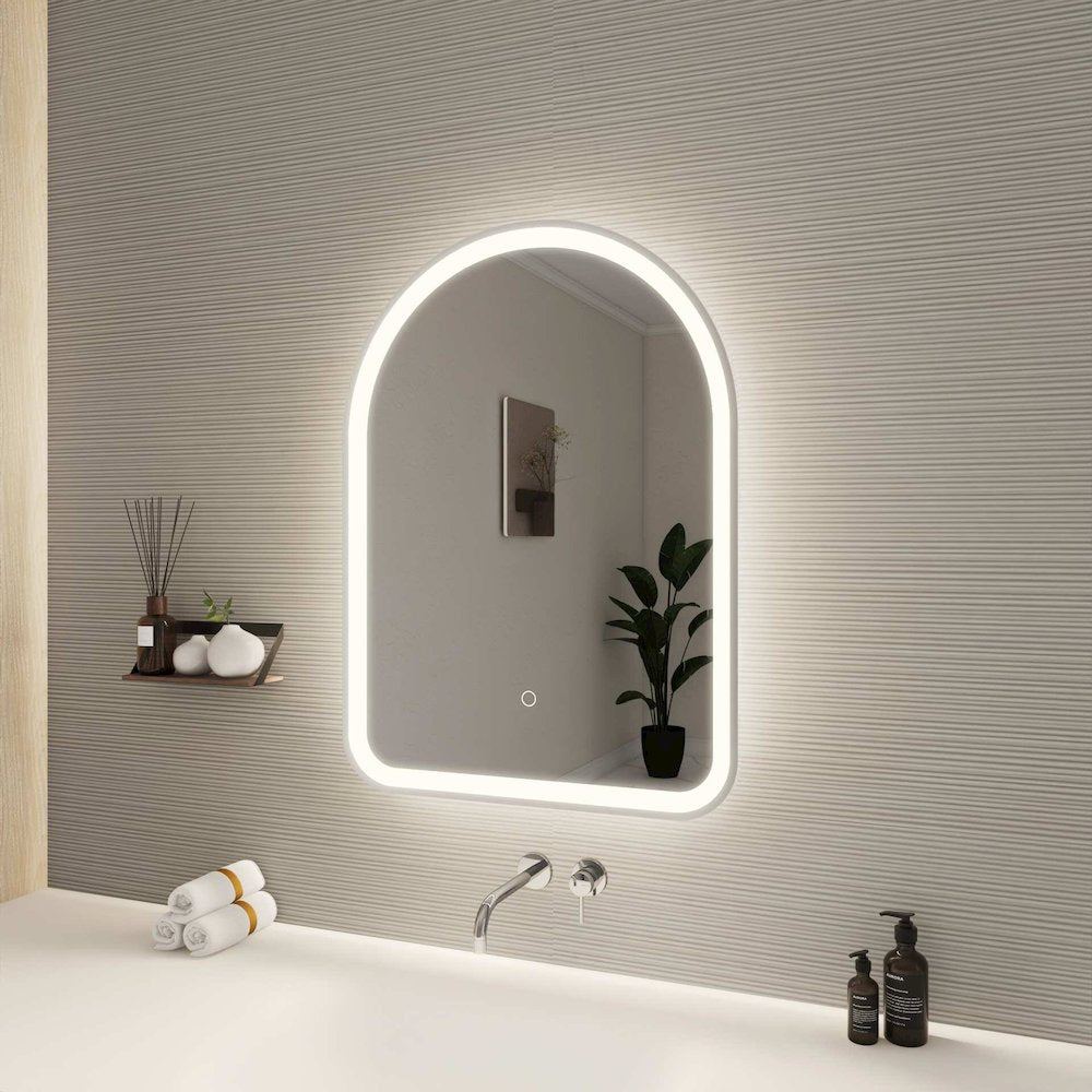 30 Inch Arch LED Front and Backlit Wall Mirror in Silver