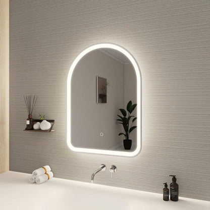 30 Inch Arch LED Front and Backlit Wall Mirror in Silver