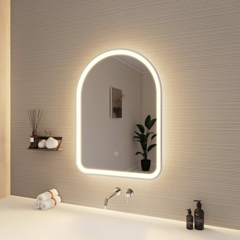 30 Inch Arch LED Front and Backlit Wall Mirror in Silver