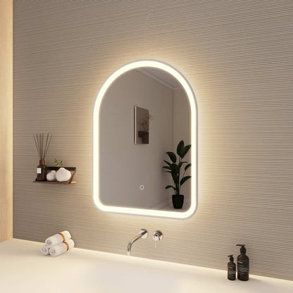 30 Inch Arch LED Front and Backlit Wall Mirror in Silver
