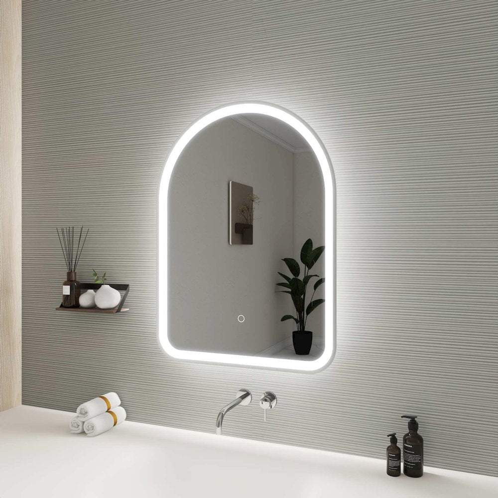 30 Inch Arch LED Front and Backlit Wall Mirror in Silver