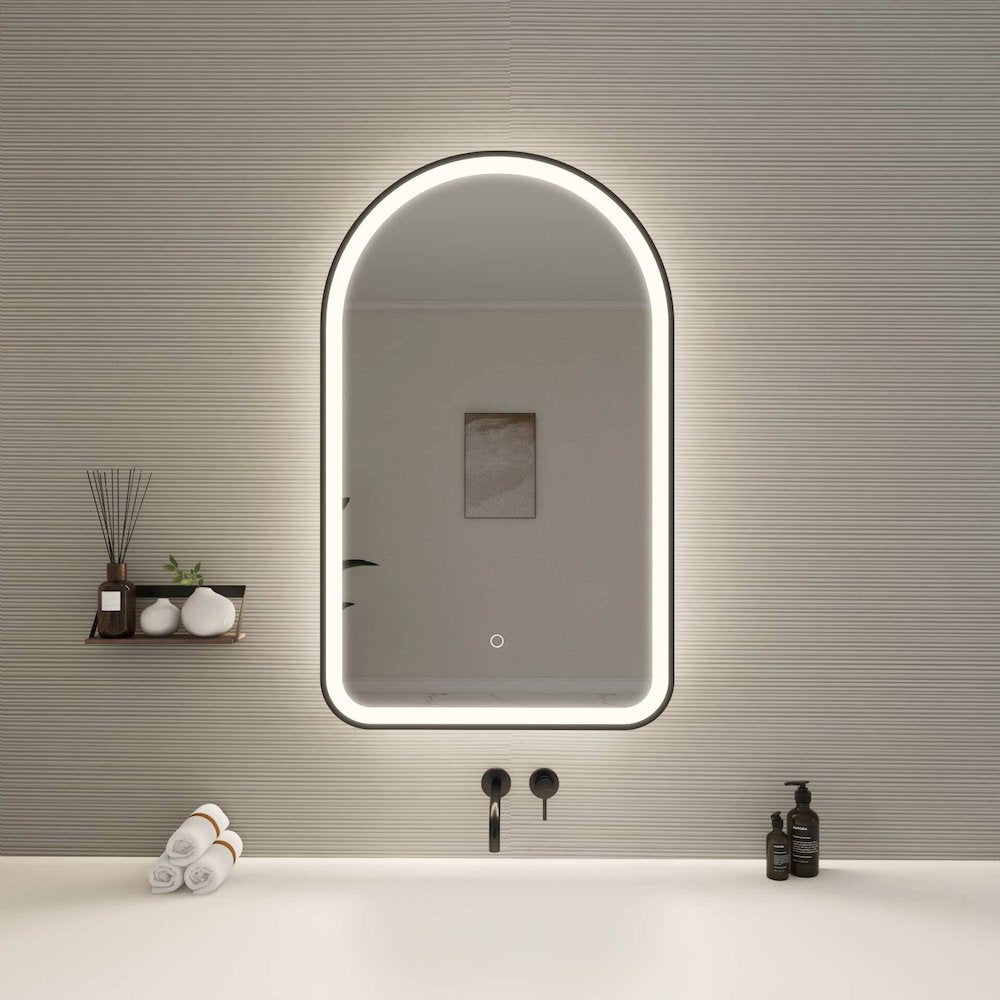 36 Inch Arch LED Front and Backlit Wall Mirror in Black