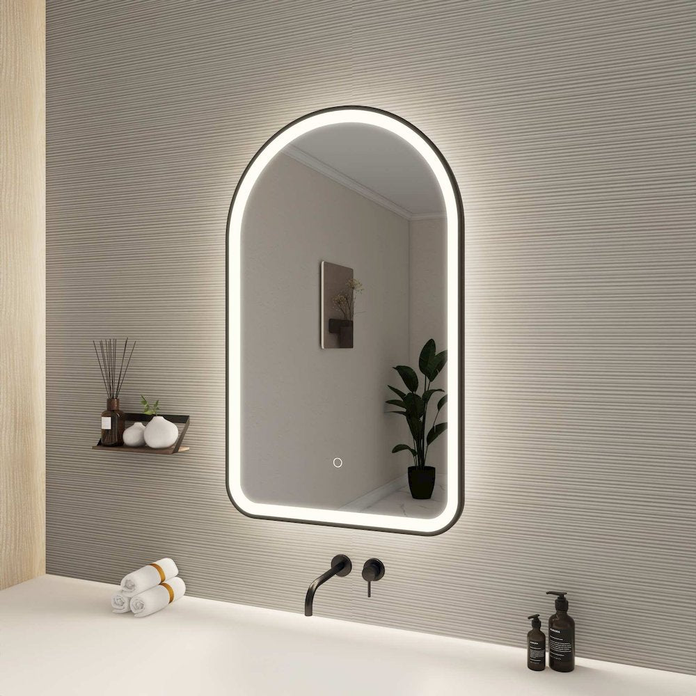 36 Inch Arch LED Front and Backlit Wall Mirror in Black