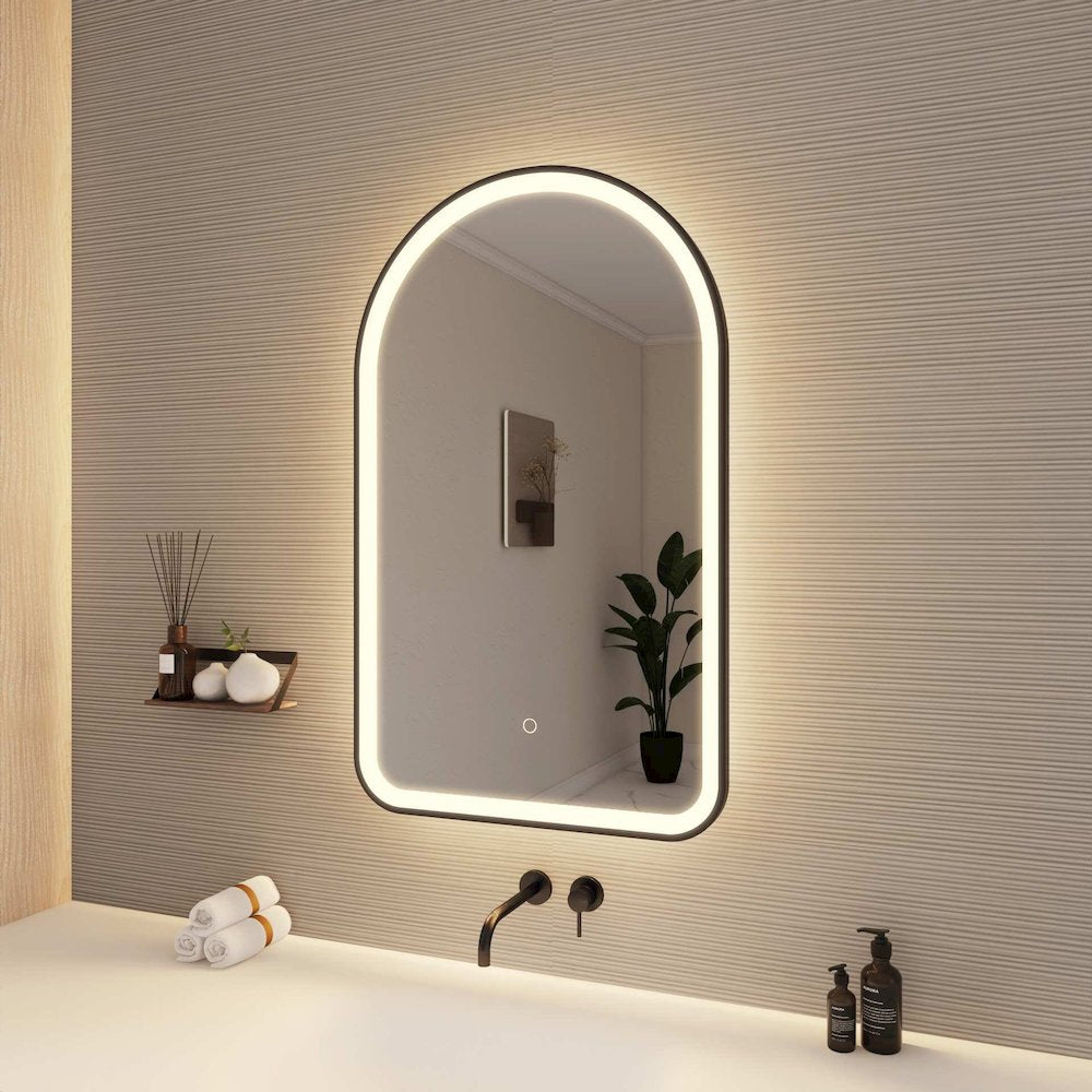 36 Inch Arch LED Front and Backlit Wall Mirror in Black
