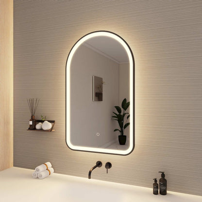 36 Inch Arch LED Front and Backlit Wall Mirror in Black