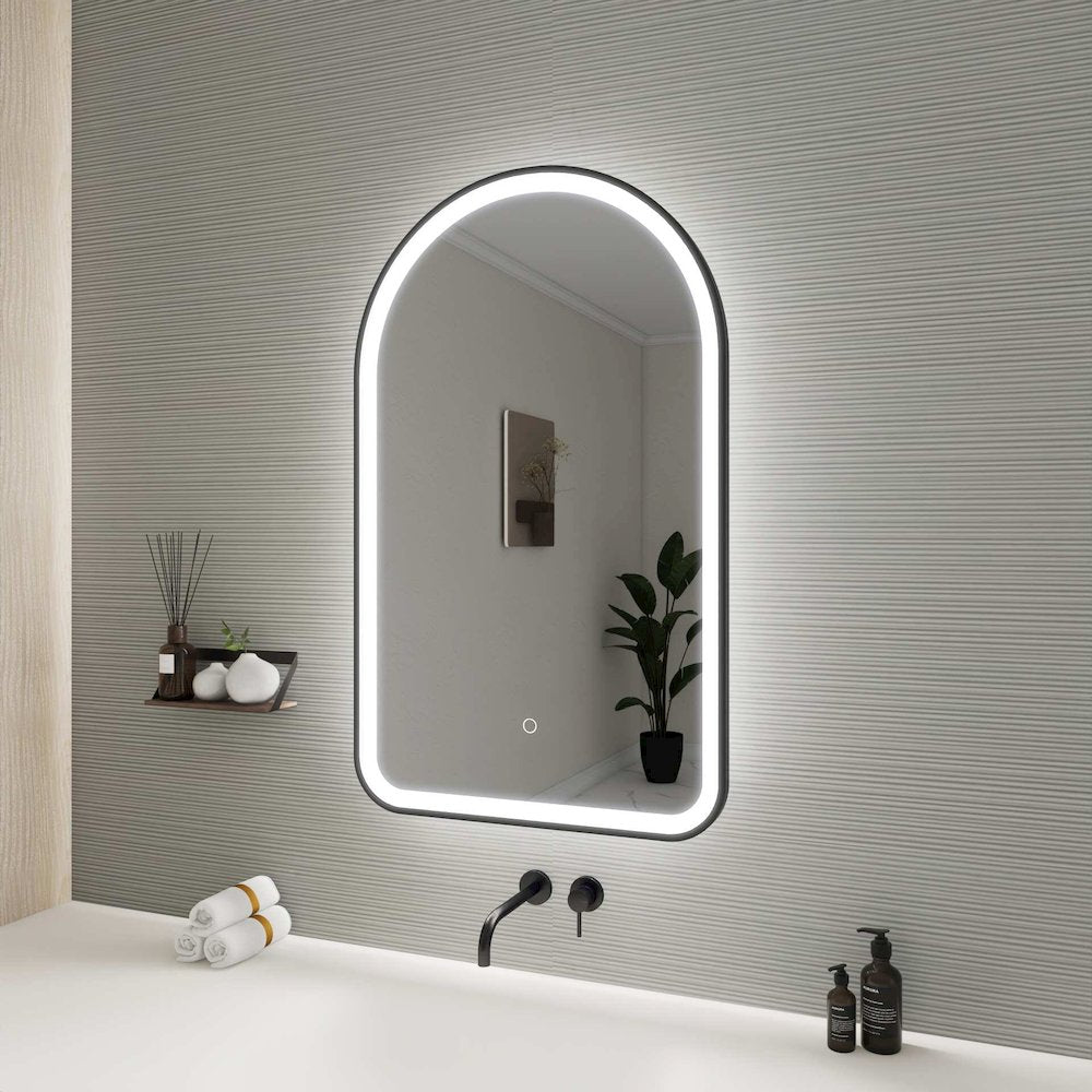 36 Inch Arch LED Front and Backlit Wall Mirror in Black
