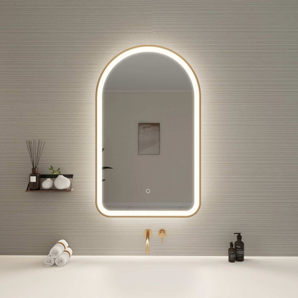 36 Inch Arch LED Front and Backlit Wall Mirror in Satin Gold