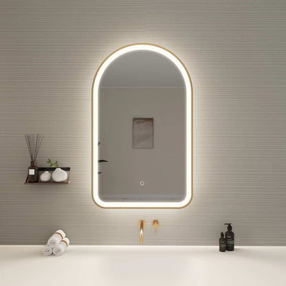 36 Inch Arch LED Front and Backlit Wall Mirror in Satin Gold