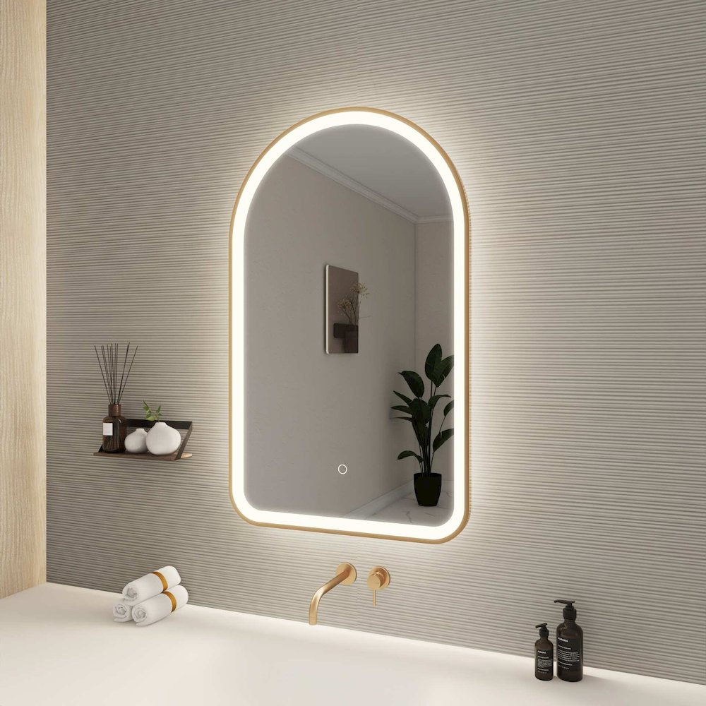 36 Inch Arch LED Front and Backlit Wall Mirror in Satin Gold