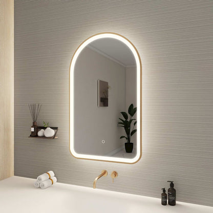 36 Inch Arch LED Front and Backlit Wall Mirror in Satin Gold