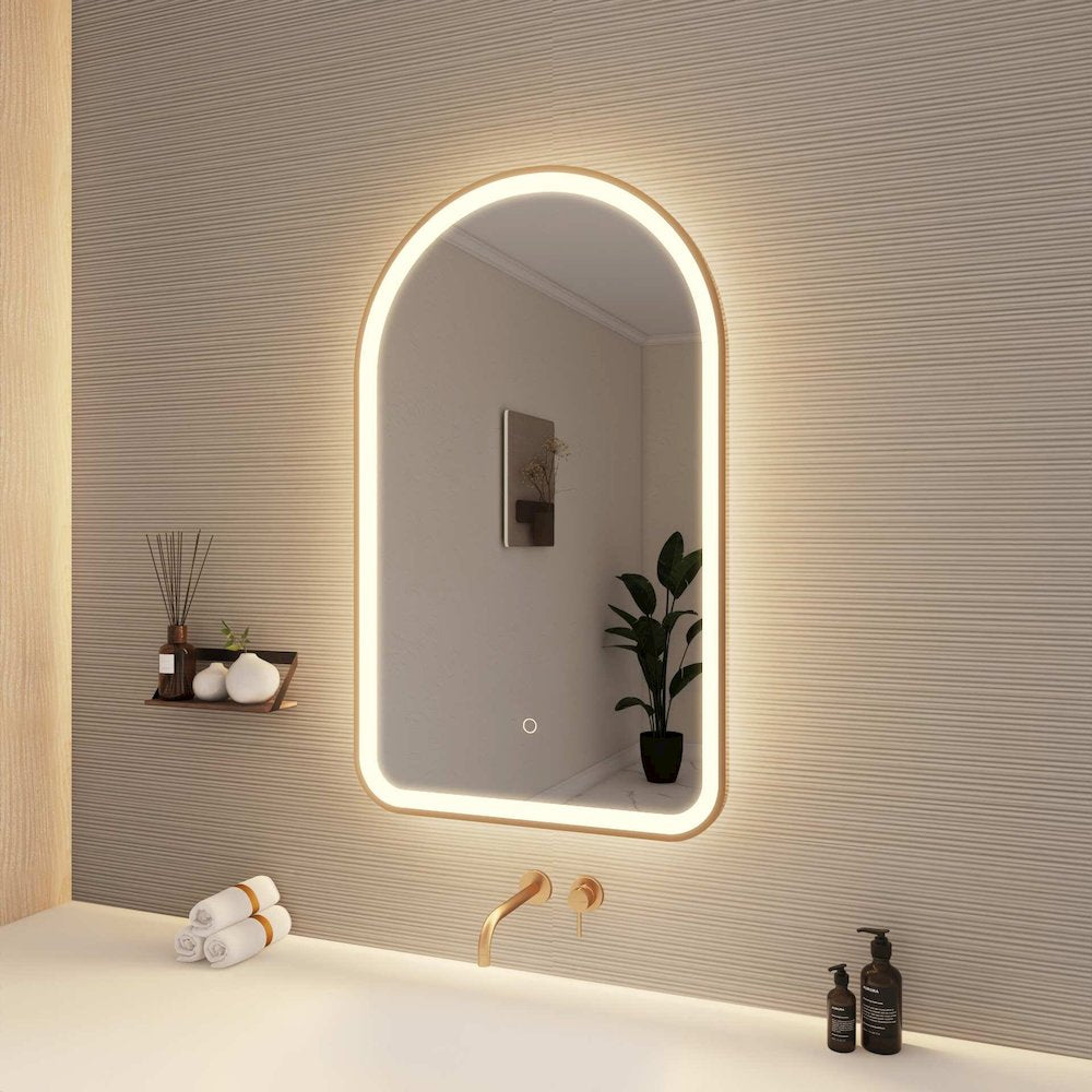 36 Inch Arch LED Front and Backlit Wall Mirror in Satin Gold