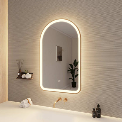 36 Inch Arch LED Front and Backlit Wall Mirror in Satin Gold