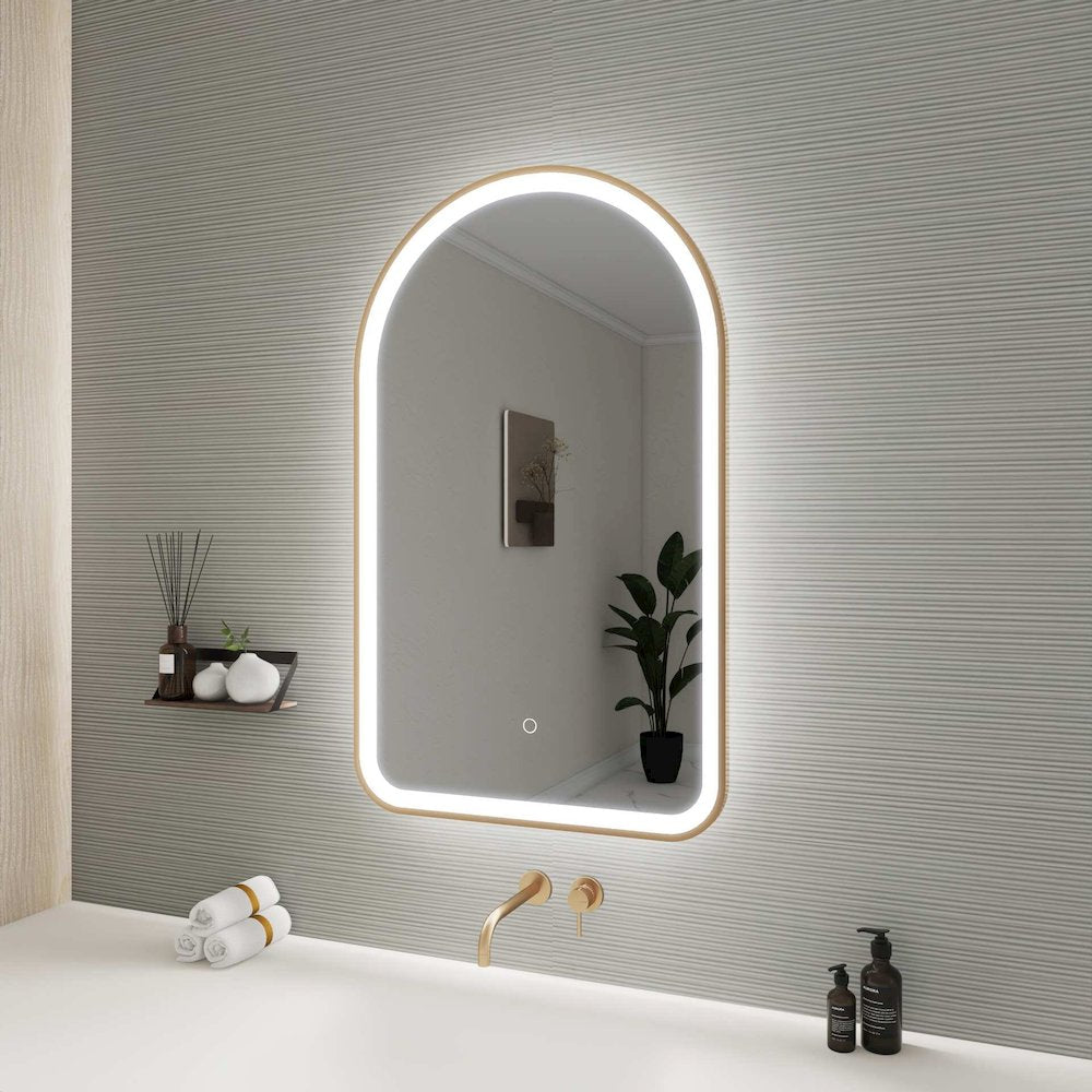 36 Inch Arch LED Front and Backlit Wall Mirror in Satin Gold