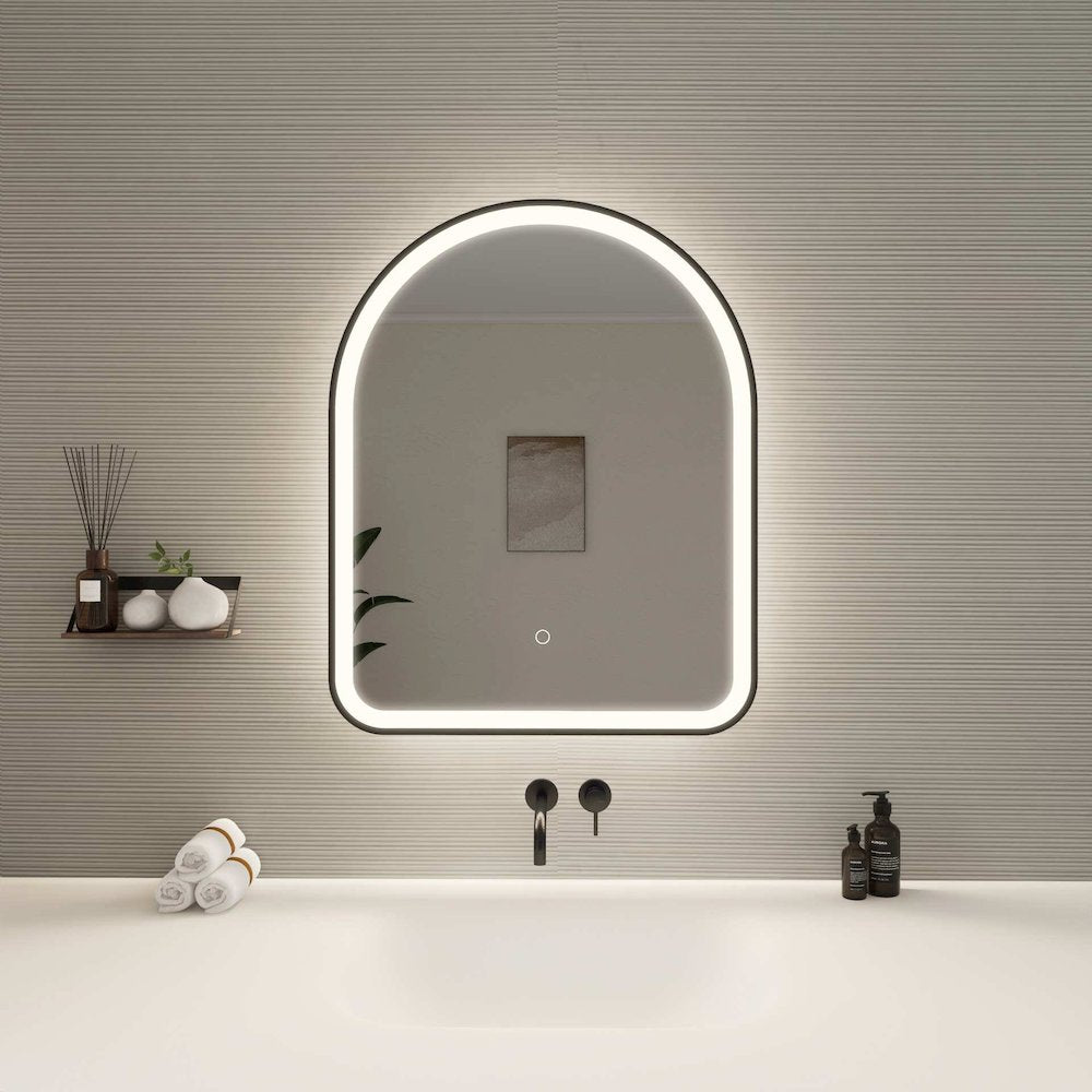 30 Inch Arch LED Front and Backlit Wall Mirror in Black