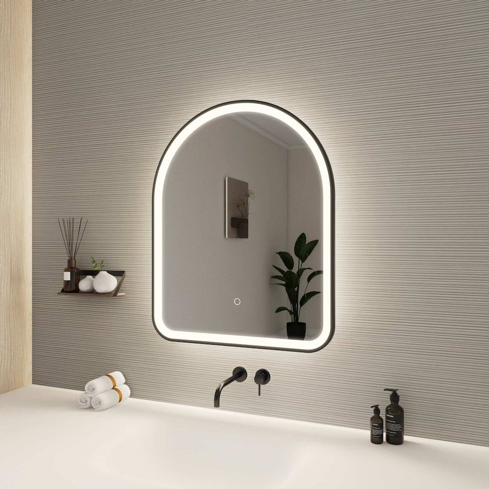 30 Inch Arch LED Front and Backlit Wall Mirror in Black