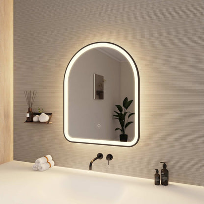 30 Inch Arch LED Front and Backlit Wall Mirror in Black