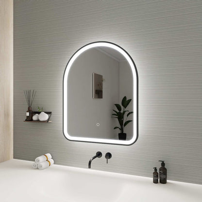 30 Inch Arch LED Front and Backlit Wall Mirror in Black
