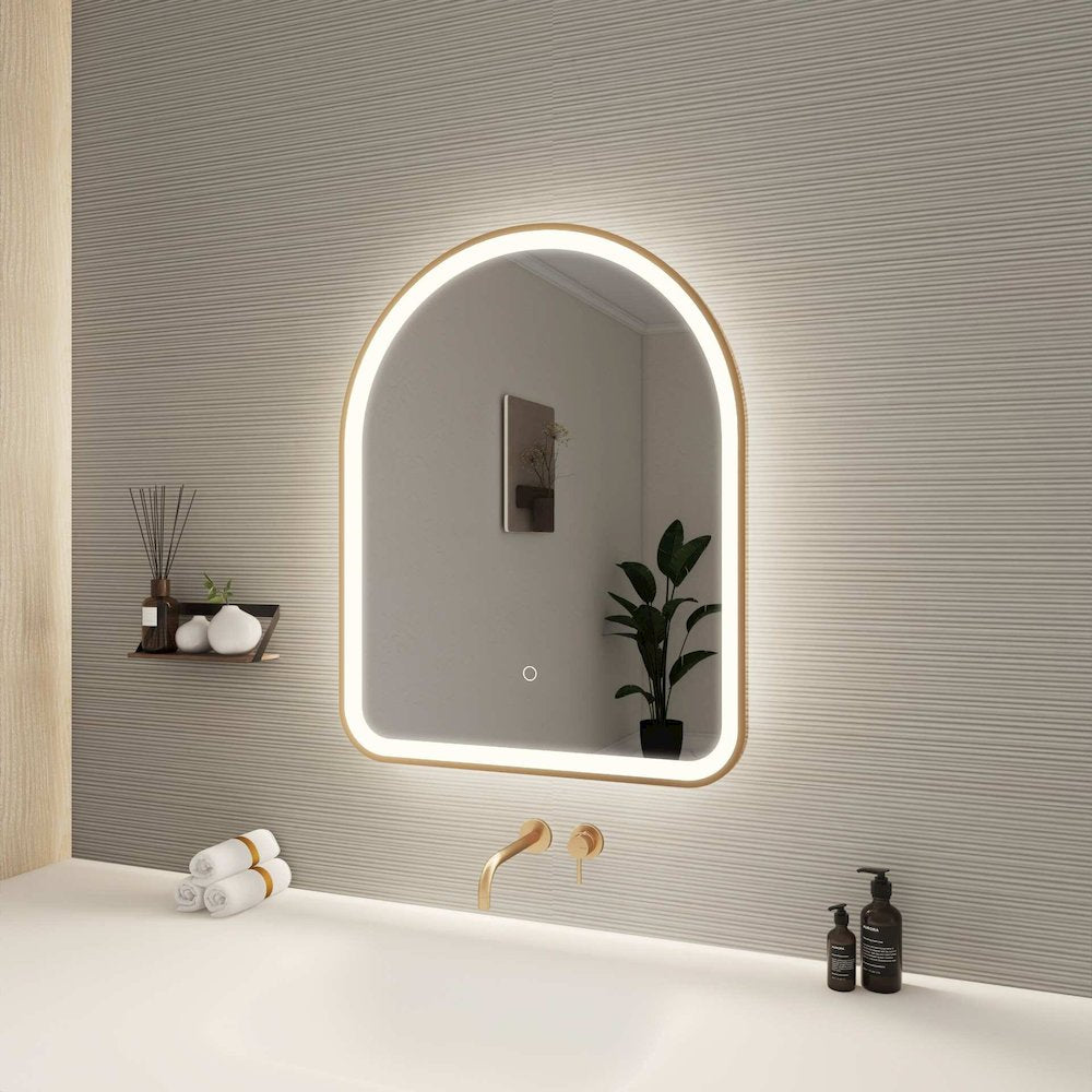 30 Inch Arch LED Front and Backlit Wall Mirror in Satin Gold