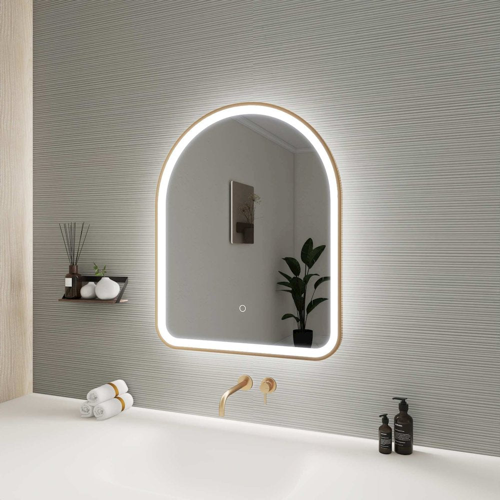 30 Inch Arch LED Front and Backlit Wall Mirror in Satin Gold