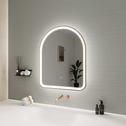 30 Inch Arch LED Front and Backlit Wall Mirror in Satin Gold