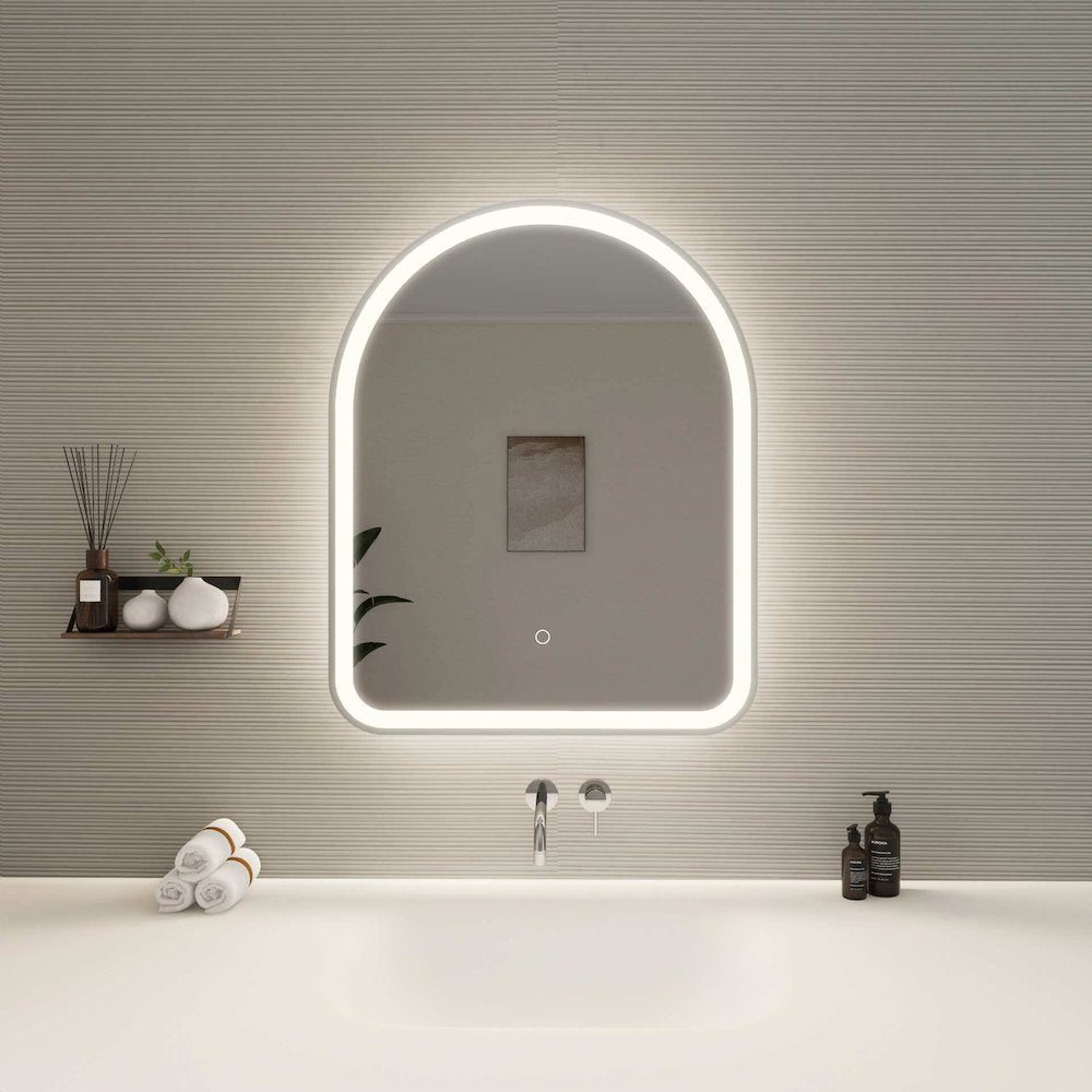 30 Inch Arch LED Front and Backlit Wall Mirror in Silver