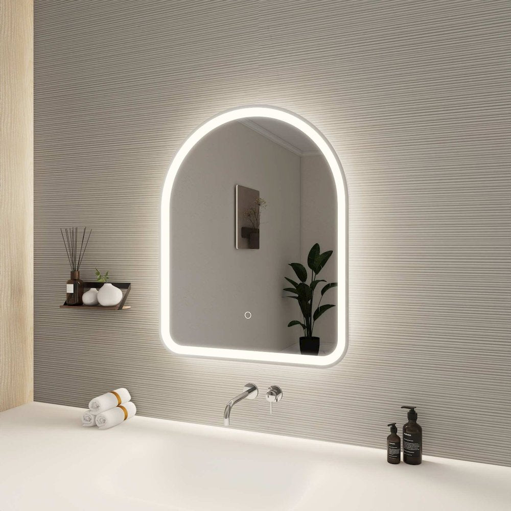 30 Inch Arch LED Front and Backlit Wall Mirror in Silver