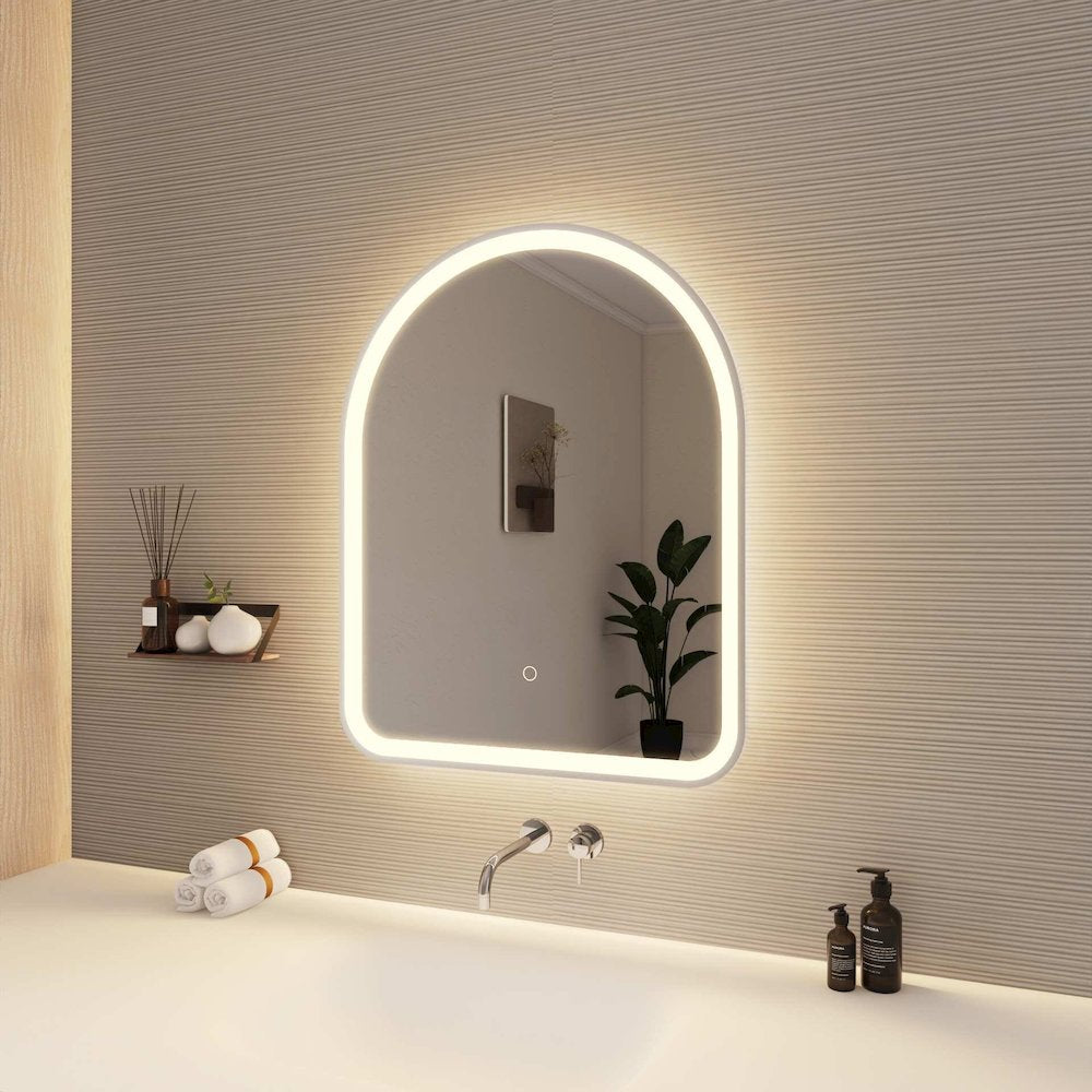 30 Inch Arch LED Front and Backlit Wall Mirror in Silver