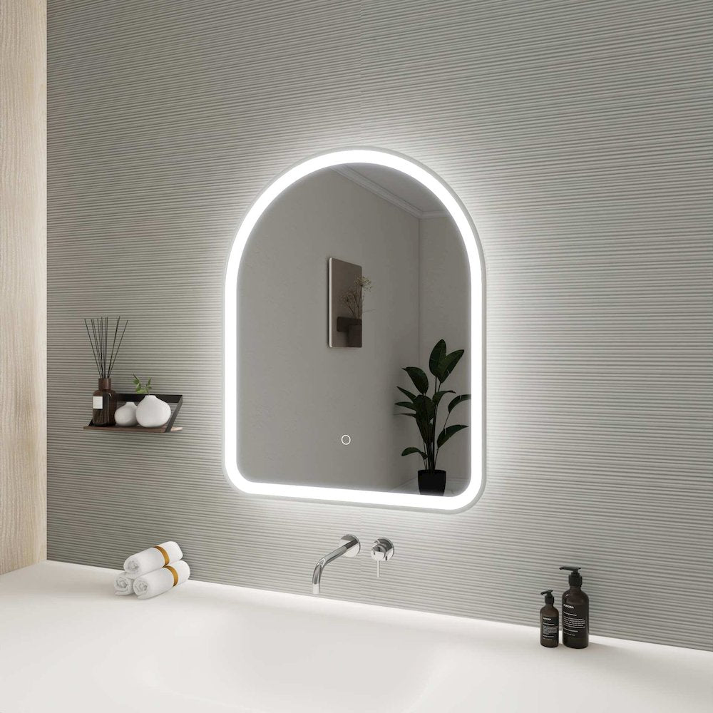 30 Inch Arch LED Front and Backlit Wall Mirror in Silver