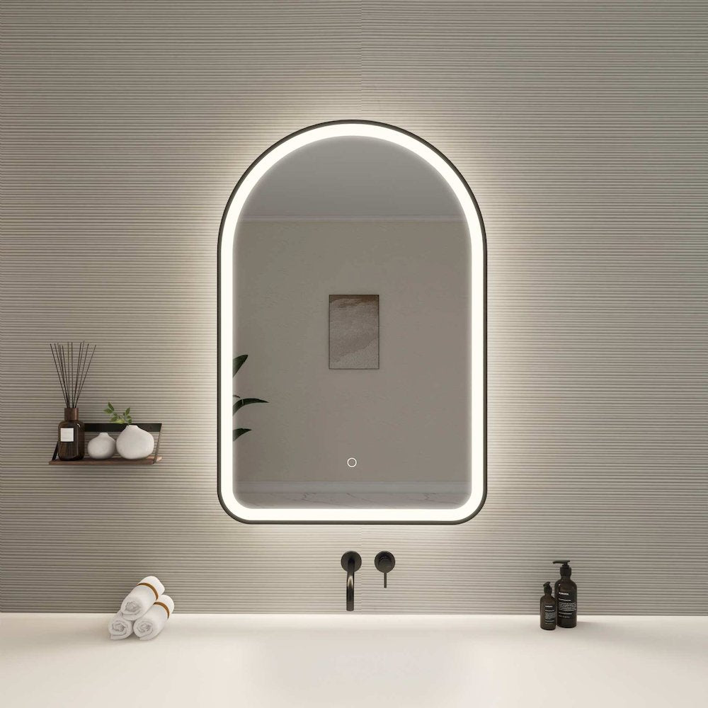 36 Inch Arch LED Front and Backlit Wall Mirror in Black